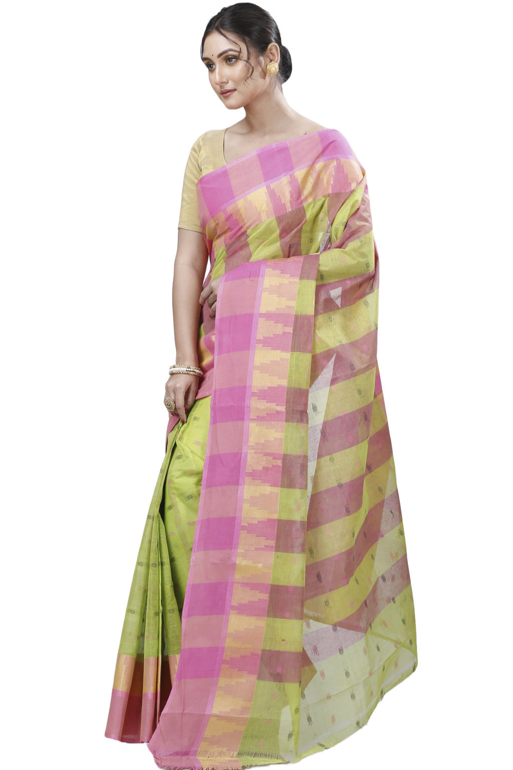 Green Pure Cotton Jamuna Tant Saree (1313)